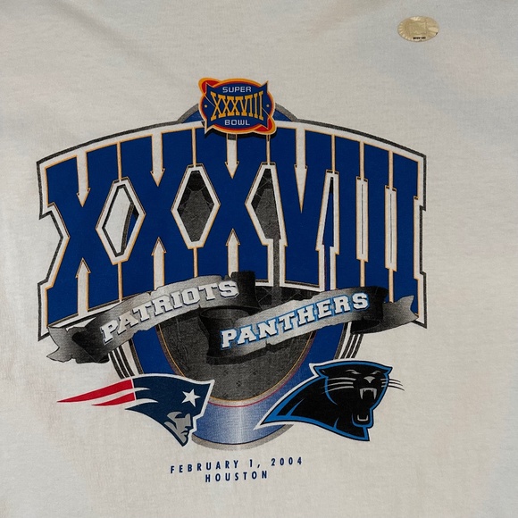2004 NFL Vintage Super Bowl XXXVIII Official T-Shirt Patriots vs. Panthe… - Picture 3 of 7